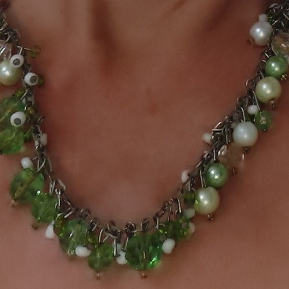 Small pearl n green sea glass necklace, matching green drop earrings